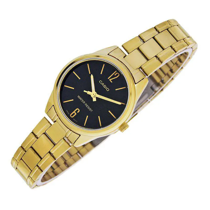 Casio Enticer Japan Quartz Black Dial Gold-tone Ladies Watch- LTP-V005G-1B